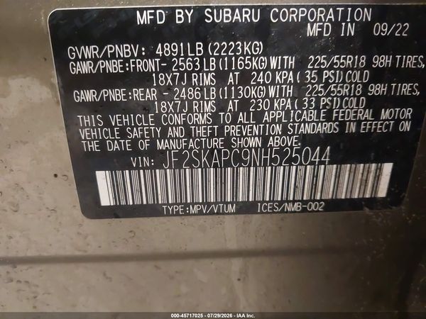2022 SUBARU FORESTER LIMITED — I9