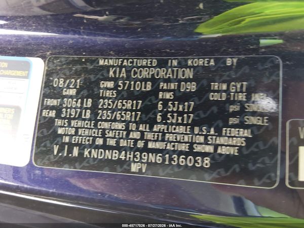 2022 KIA CARNIVAL MPV LX SEAT PACKAGE
