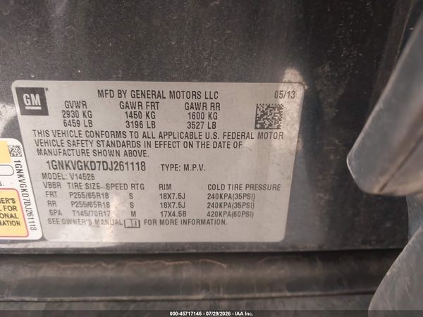 2013 CHEVROLET TRAVERSE LT — I9