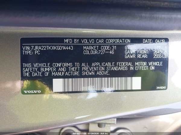 2019 VOLVO S60 T6 MOMENTUM