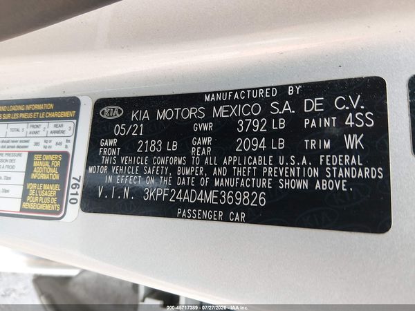 2021 KIA FORTE LXS