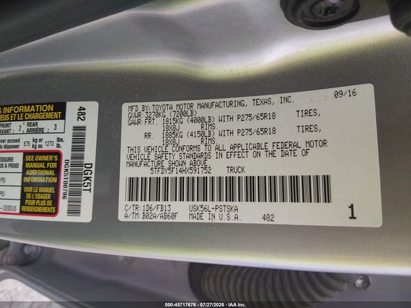 2017 TOYOTA TUNDRA SR5 5.7L V8