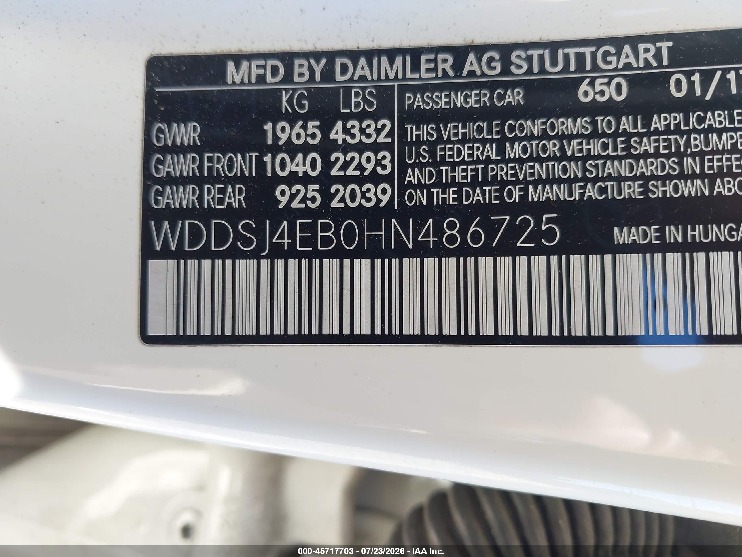 2017 MERCEDES-BENZ CLA 250 CLA250