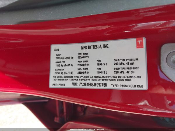2018 TESLA MODEL 3 LONG RANGE/PERFORMANCE
