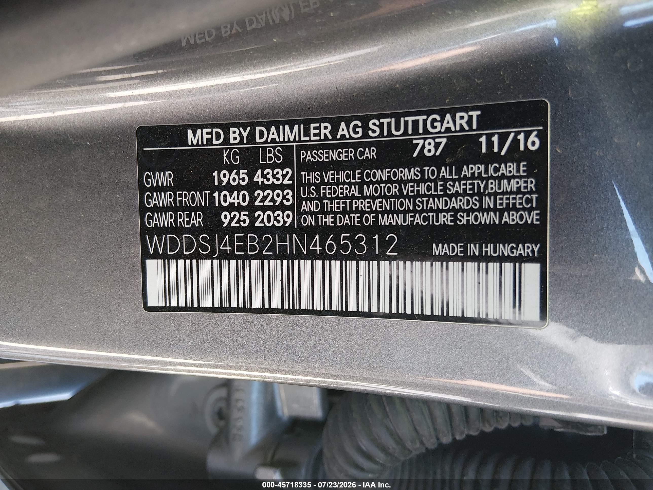 2017 MERCEDES-BENZ CLA 250 CLA250