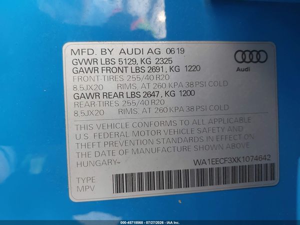 2019 AUDI Q3 2.0T S LINE PREMIUM