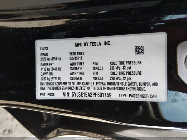 2023 TESLA MODEL 3 REAR-WHEEL DRIVE