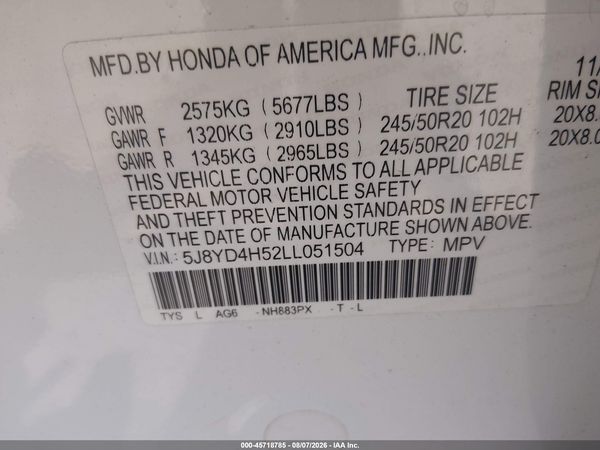 2020 ACURA MDX TECHNOLOGY PACKAGE