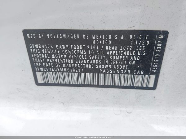 2021 VOLKSWAGEN JETTA 1.4T R-LINE/1.4T SE/S — I9