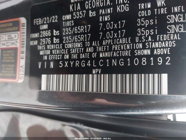 2022 KIA SORENTO LX