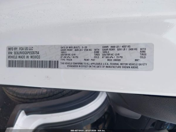 2023 RAM PROMASTER 2500 HIGH ROOF 159 WB