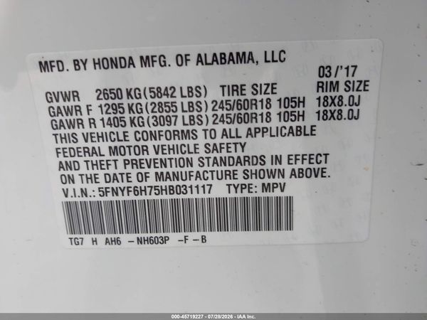 2017 HONDA PILOT EX-L