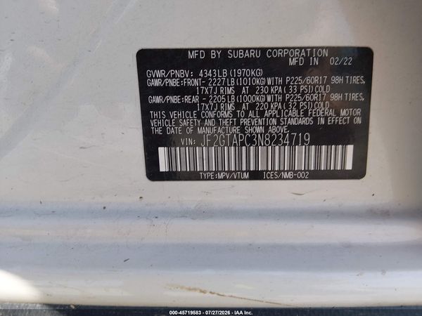 2022 SUBARU CROSSTREK PREMIUM — I9