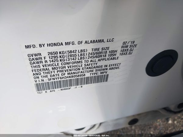 2019 HONDA PILOT EX