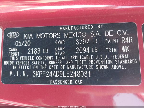 2020 KIA FORTE LXS