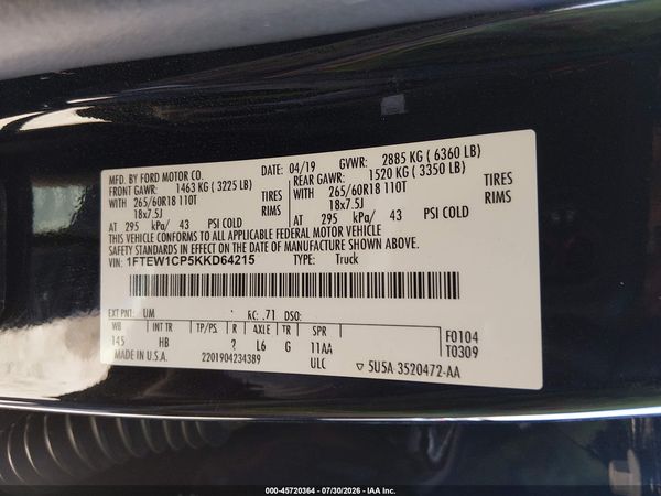 2019 FORD F-150 LARIAT