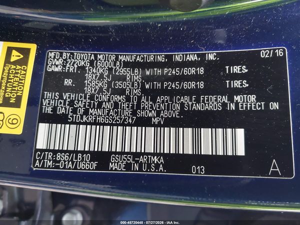 2016 TOYOTA HIGHLANDER XLE V6