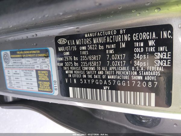 2016 KIA SORENTO 3.3L LX