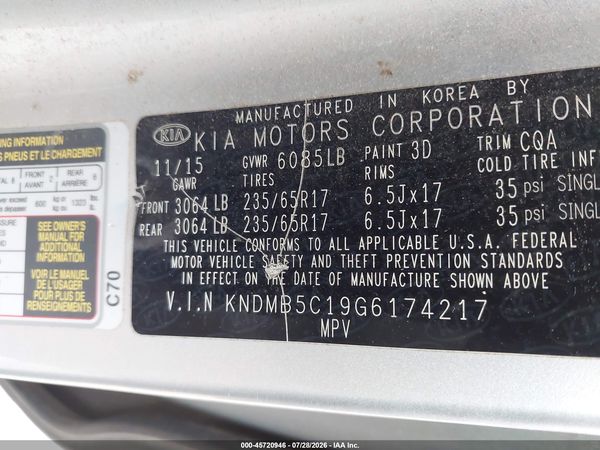 2016 KIA SEDONA LX
