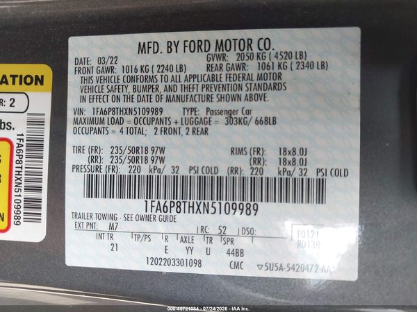 2022 FORD MUSTANG ECOBOOST FASTBACK