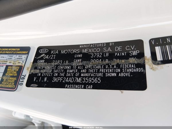 2021 KIA FORTE LXS