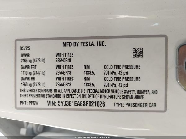 2025 TESLA MODEL 3