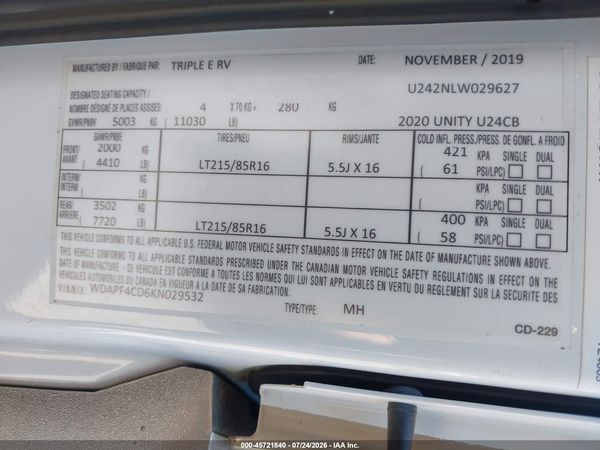 2019 MERCEDES-BENZ SPRINTER 4500 STANDARD ROOF V6
