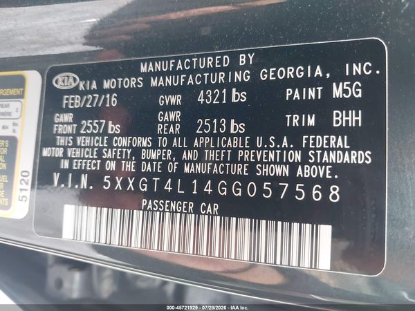 2016 KIA OPTIMA LX TURBO