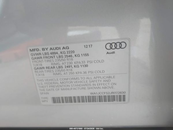 2018 AUDI Q3 2.0T PREMIUM