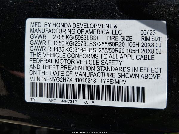 2023 HONDA PILOT 2WD TOURING