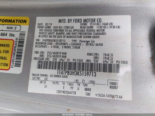 2019 FORD MUSTANG ECOBOOST PREMIUM