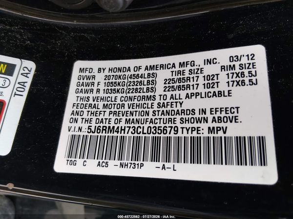 2012 HONDA CR-V EX-L