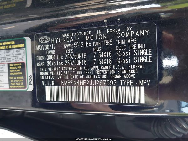 2018 HYUNDAI SANTA FE SE