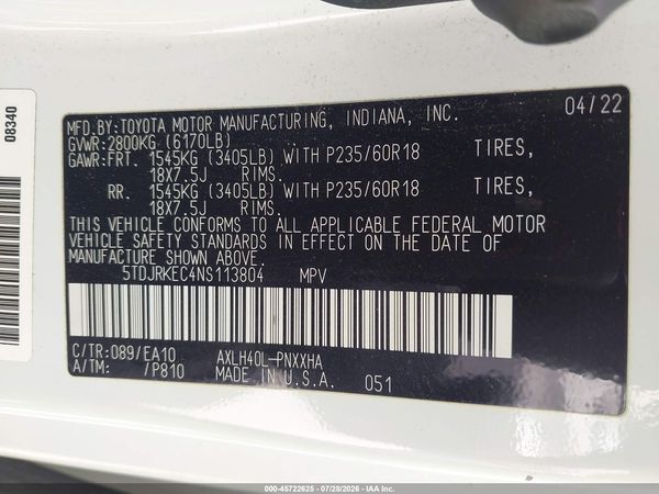 2022 TOYOTA SIENNA XLE