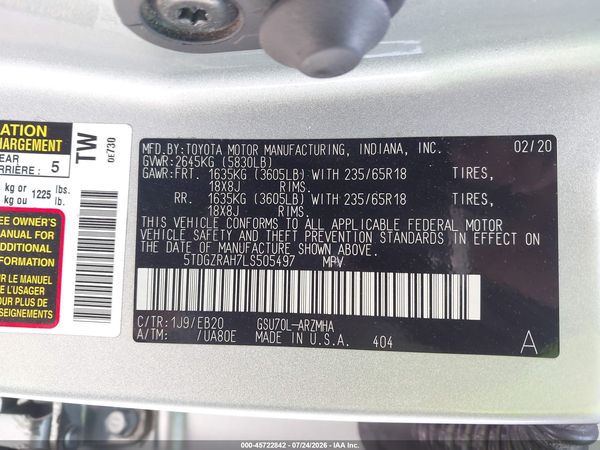 2020 TOYOTA HIGHLANDER XLE