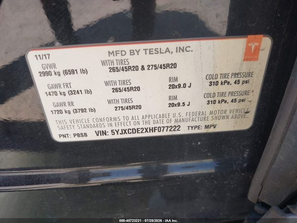 2017 TESLA MODEL X 100D/75D/90D
