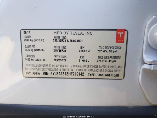 2017 TESLA MODEL S 60/75