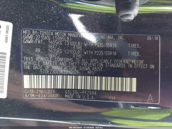 2019 TOYOTA SIENNA SE — I9