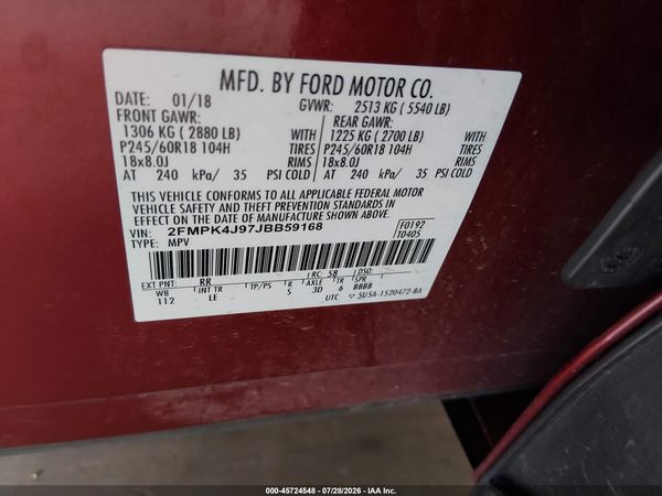 2018 FORD EDGE SEL — I9