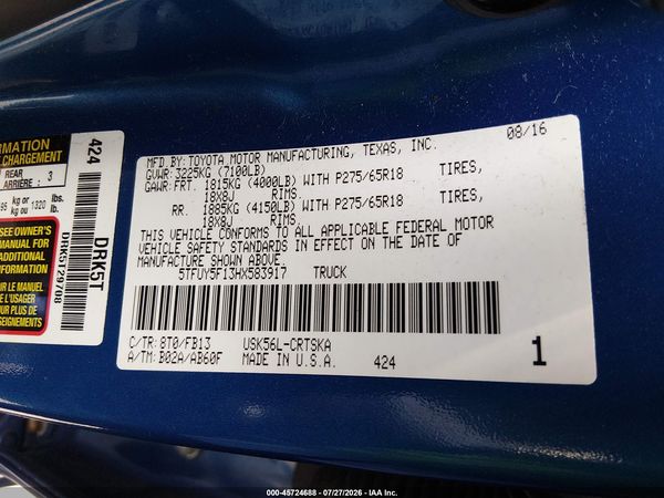 2017 TOYOTA TUNDRA SR5 5.7L V8