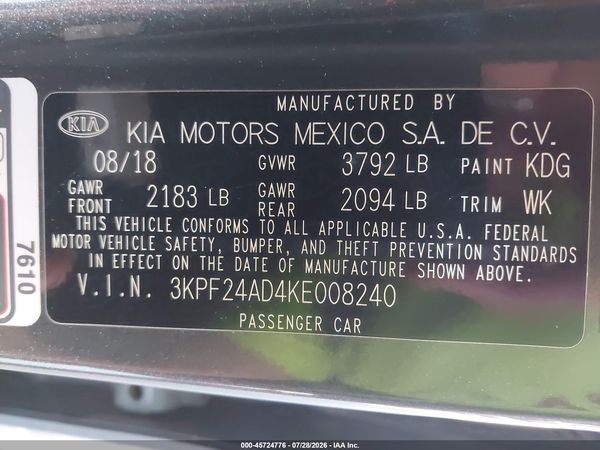 2019 KIA FORTE LXS