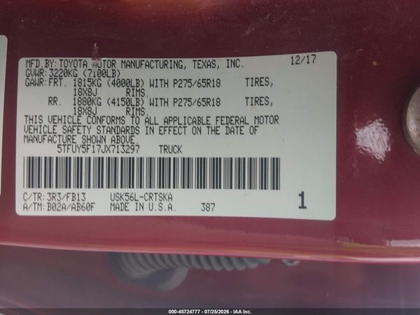 2018 TOYOTA TUNDRA SR5 5.7L V8