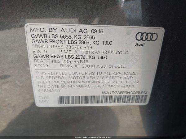 2017 AUDI Q5 3.0T PREMIUM PLUS