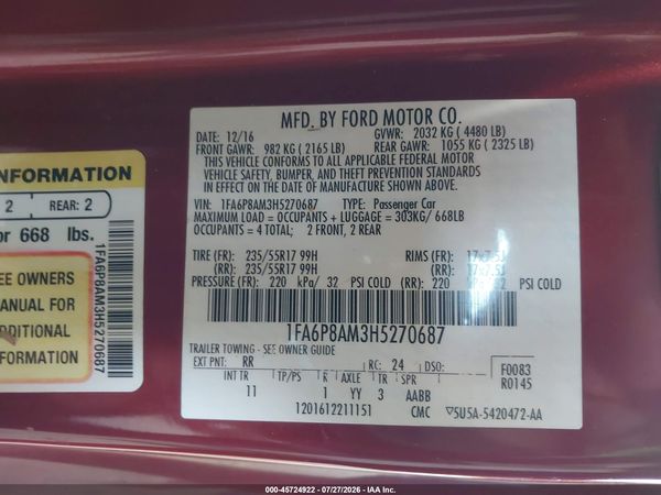 2017 FORD MUSTANG V6