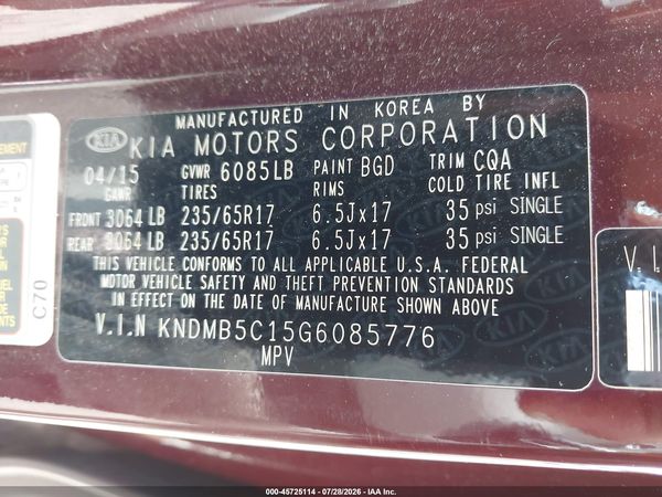 2016 KIA SEDONA LX