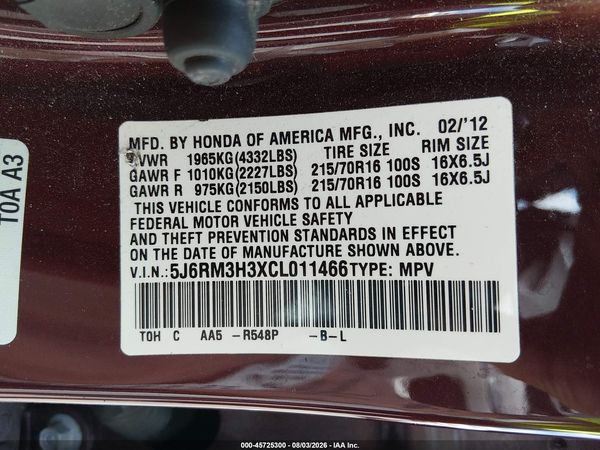 2012 HONDA CR-V LX