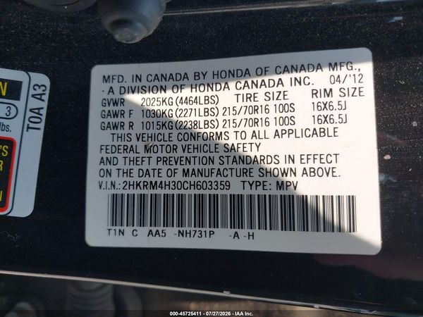 2012 HONDA CR-V LX