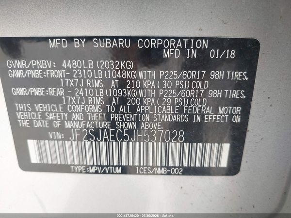 2018 SUBARU FORESTER 2.5I PREMIUM — I9