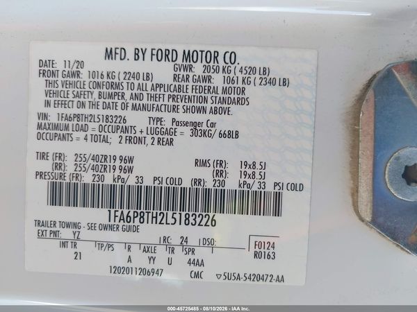 2020 FORD MUSTANG ECOBOOST FASTBACK