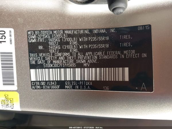 2015 TOYOTA SIENNA